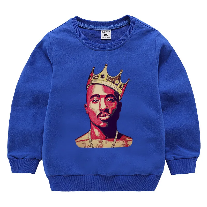 Детские хлопковые толстовки с капюшоном в стиле хип-хоп с принтом 2pac, хлопковый пуловер для девочек, топы для маленьких мальчиков, осенняя одежда - Цвет: T127J-blue