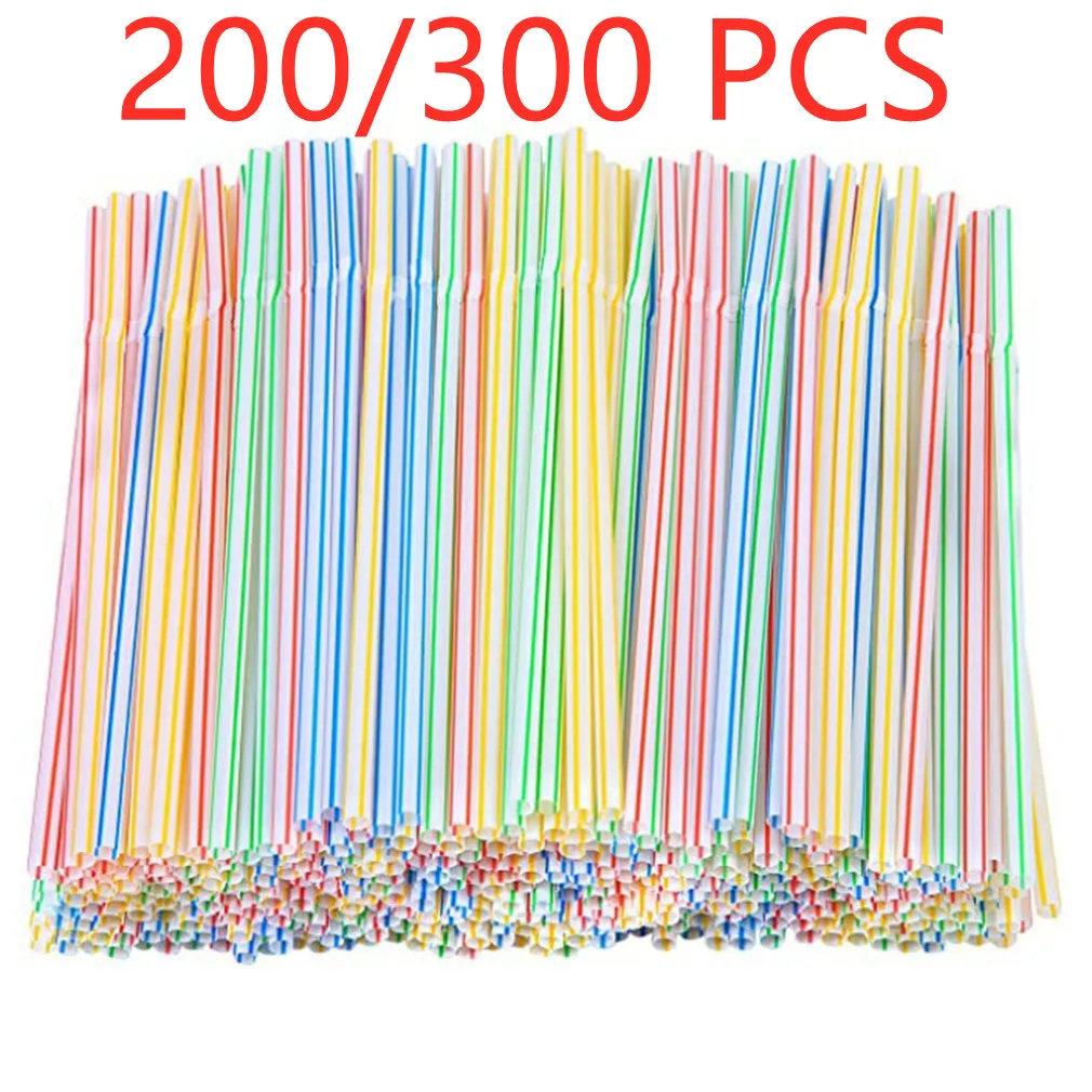 200/300 шт. изогнутые разноцветные пластиковые соломинки для напитков 21 см | Дом и