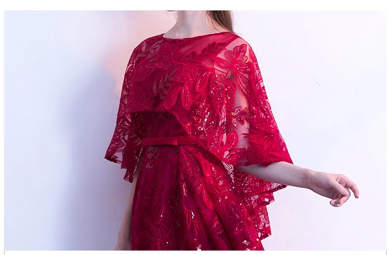 Wine Red Sequined Lace Long Prom Dresses 2019 A-line Scoop Neck With Jacket Floor-length  Plus Size Formal Dresses For Women