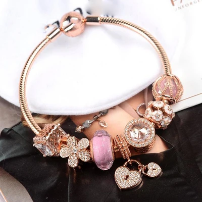 

Keris Store High Quality 1:1 100%925 Sterling Silver Rose Gold Beaded Bracelet Free Shipping