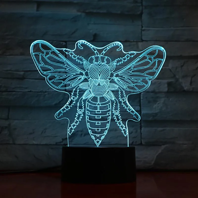 3D лампа сенсорный Сенсор 7 цветов Изменение декоративная Анималистическая светильник-Пчелка детский Ночной светильник с принтом в виде медоносной пчелы светодиодный ночной Светильник подарки на день рождения