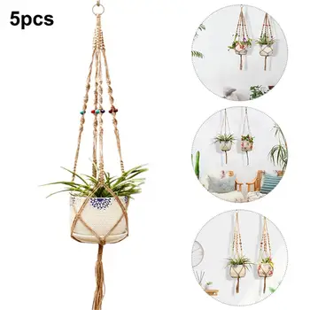 

5PCS Hanging Basket Handmade Durable Hemp Rope Flower Pot Bohemian Decoration Pendant For Indoor Outdoor