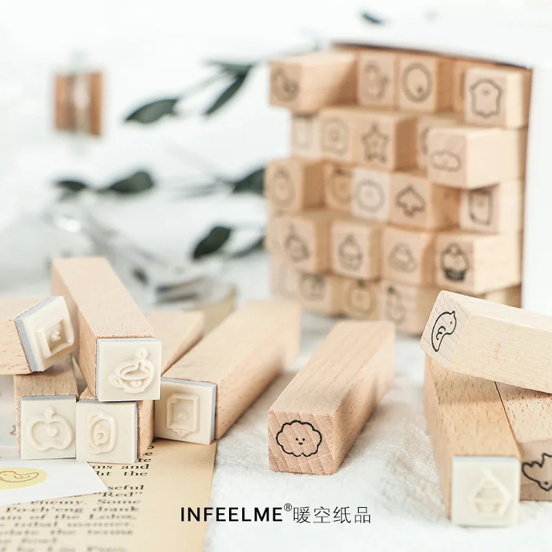 

25 Pcs/set Vintage Simple Graffiti Stamp DIY Wooden Rubber Stamps for Scrapbooking Stationery Scrapbooking Standard Stamp