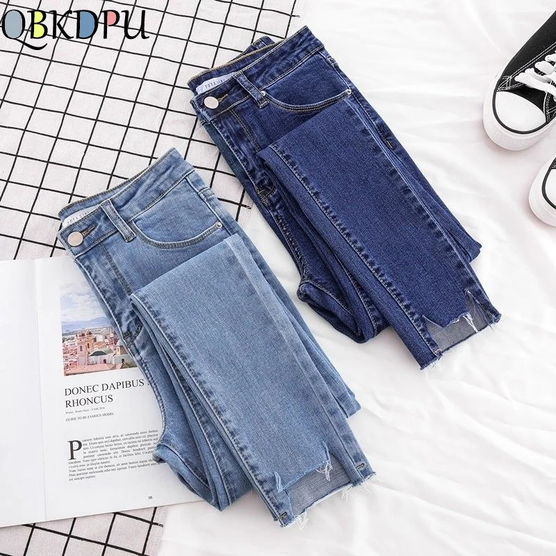 Размера плюс обтягивающие зауженные джинсы для женщин эластичные рваные с