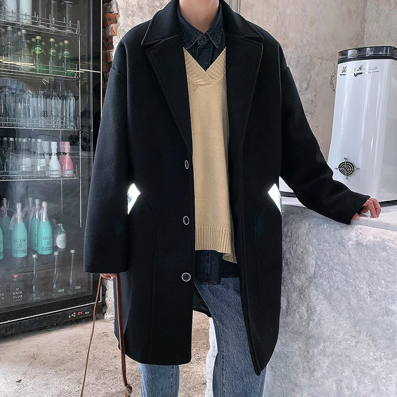 Men's coat winter new style long color contrast thickened single breasted coat loose casual personality youth men's wear