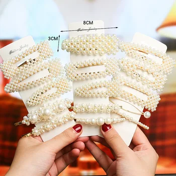 

2pcs Trendy Pearl Hair Clips For Women Handmade Geometric Hair Barrette Triangle Square Hairpins Snap Hair Styling Accessories