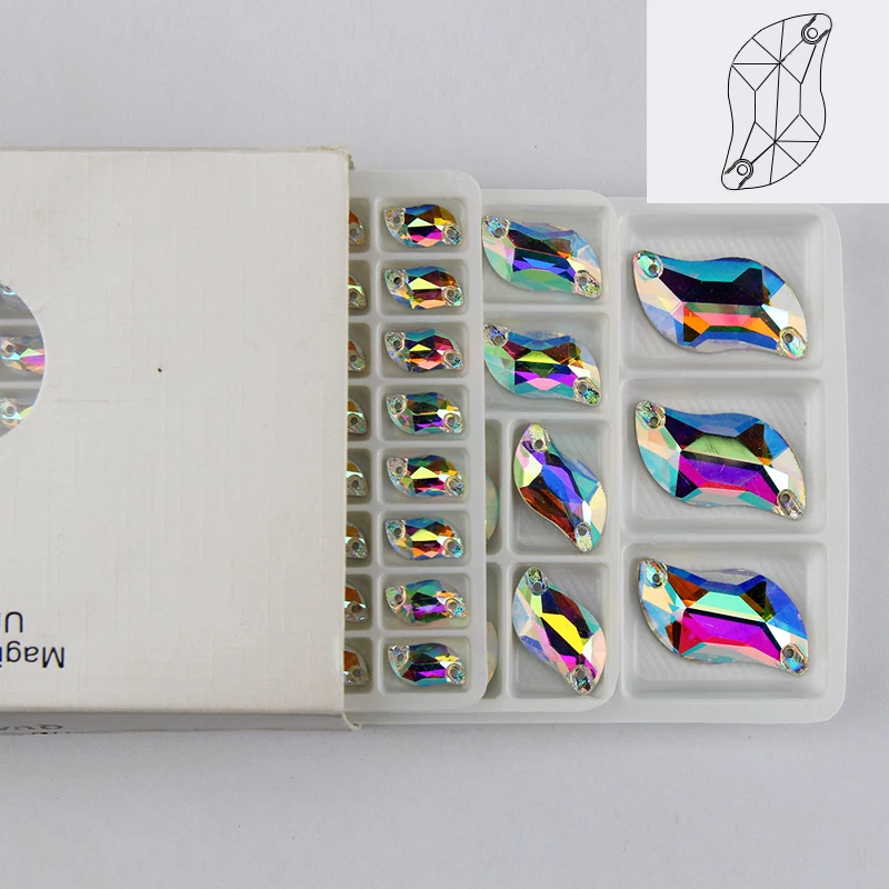Все Размеры S-образные кристаллы пришивные стразы AB цветные для шитья стекла 3254