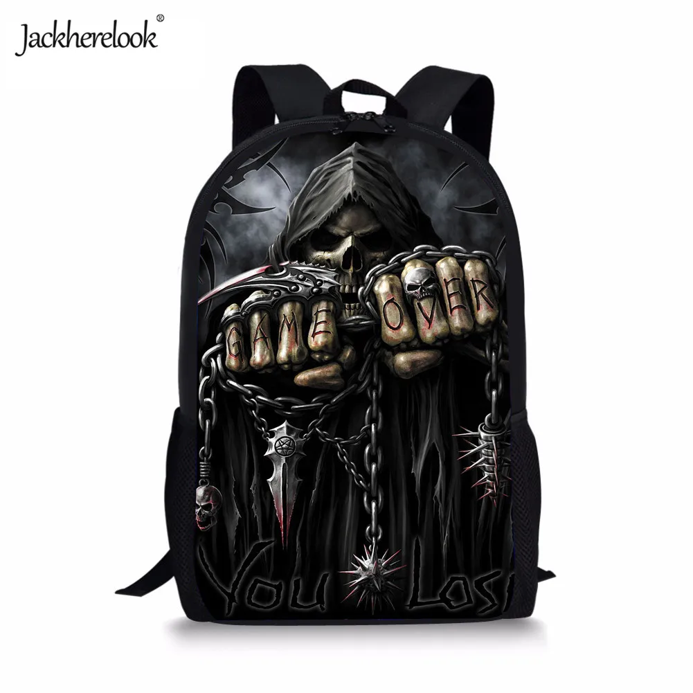 Jackherelook новые модные крутые школьные сумки с принтом скелета для мальчиков и девочек, школьные рюкзаки для школьников, Детская сумка
