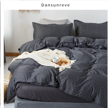

Dansunreve Plaid Bedding sets Simple Duvet cover flat sheet set Lattice pillow case Pink Blue Beige Black Single Twin queen 2020