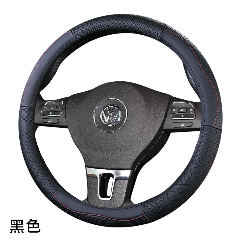 Верхний слой кожаный руль чехлы для Volkswagen VW Ameo Arteon CC Beetle Golf GTI Jetta Passat Phideon Polo Vento tiguan - Название цвета: A black