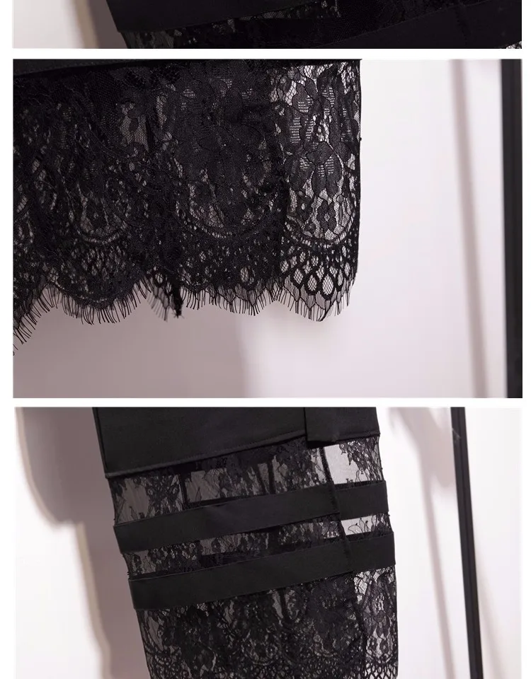 Best Women Black Long Sleeve Lace Patchwork Suits Coats Chic Bow autumn Long Coats Modern Highstreet Fas