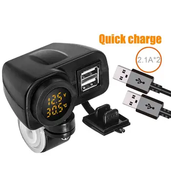 

Dual USB Charger Waterproof Socket Power With Voltmeter LED Digital Voltage Display Thermometer For 12V 24V Car Boat Motorcycle