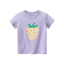 Camiseta con estampado de fresas para niñas, camisetas de manga corta con cuello redondo, Tops de algodón para niños, ropa para niños 2022