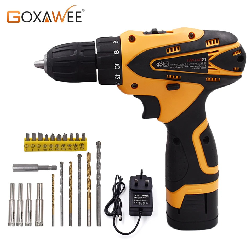 GOXAWEE 12V электрическая дрель аккумуляторная отвертка мини литиевая батарея