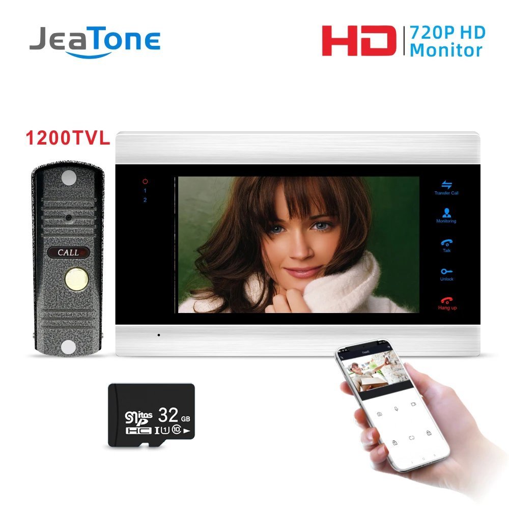 Jeatone 7 ''WiFi смарт IP видео домофон с водонепроницаемой 1200TVL миниатюрный дверной Звонок камера, поддержка дистанционного разблокирования - Цвет: P201S1M706S1-IP-32G