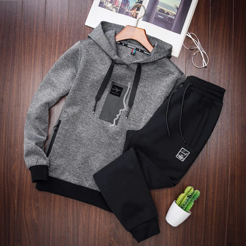 

Autumn Winter Men Sportswear Tracksuit Printed Hooded Hoodie Sweatshirt+pant Running Jogger Fitness Gym Atheltic Set Sport Suit