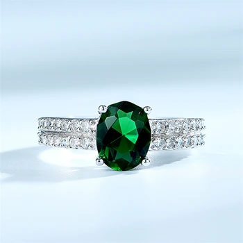 

DY 925 Sterling Silver Ring Gemstone Emerald Glass Cubic Zirconia Synthetic Stone Unique Luxury Ring For Woman Trendy Jewelry