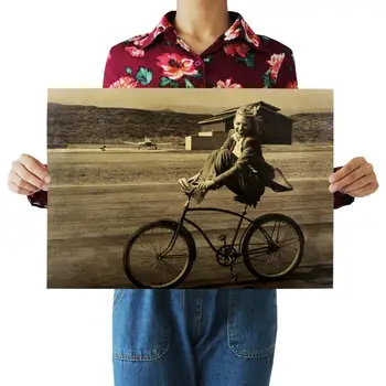 

Retro Bicycle Decorative Painting Pretty Girl Kraft Paper Poster Bar Cafe Home Wall Stickers 36 X 51.5cm