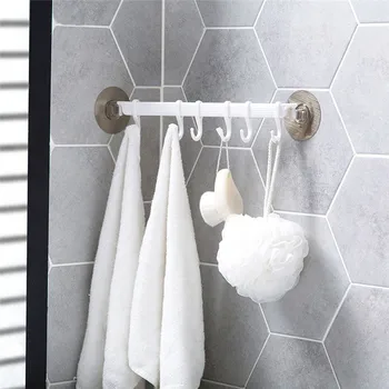

Bathroom Kitchen ware towel hooks Hanger with 6pcs hooks self-adhesive traceless hook