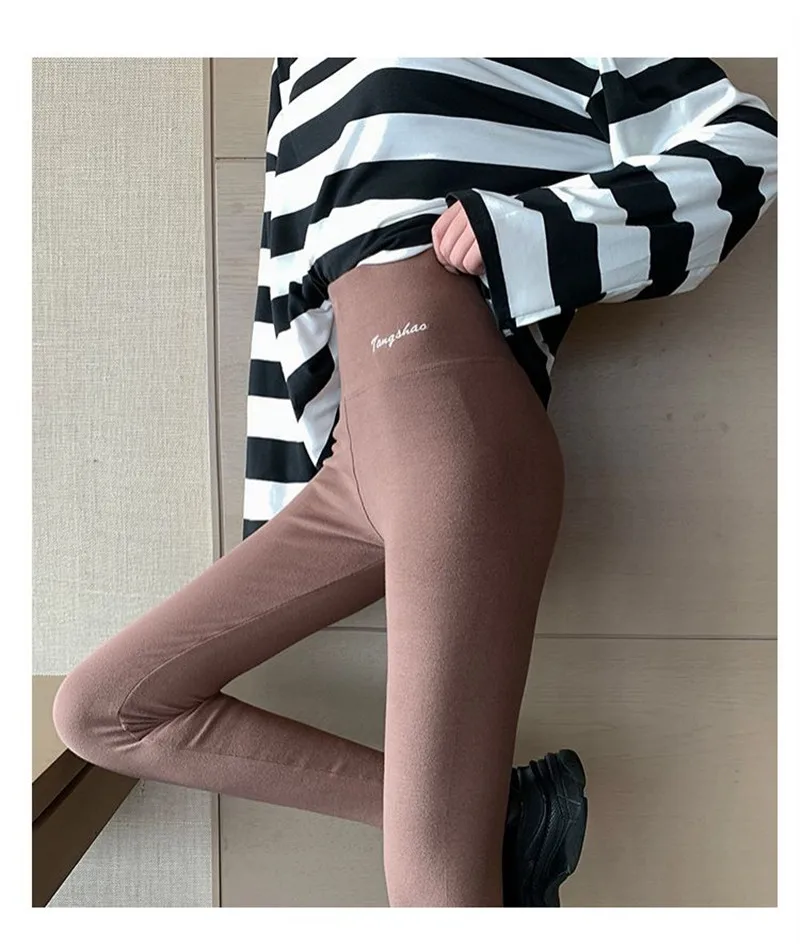 GCAROL Women Thick Fleece Legging High Waist Letters Legging Pants Stretch Winter Seamless Fitness Can Be Worn Below Zero