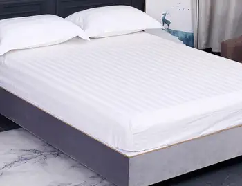 

1pc 100% Cotton Fitted Sheet Bed Sheet Mattress Cover Bed Cover For Hotel 40S 60S With 3cm Strips Dobby