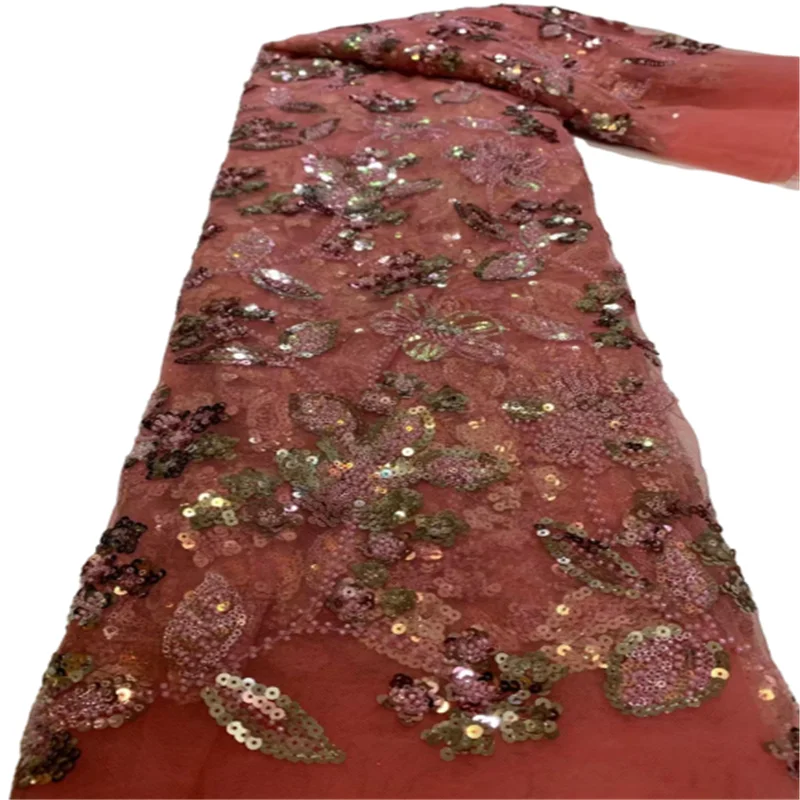 

Red African Lace Fabric 2021 High Quality Sequins Ghana Lace Material For Nigerian Evening Party Sewing