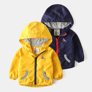 

Children's zipper coat 2020 new boy's Hoodie clothing spring autumn dinosaur embroidery 2-7T baby stormsuit jackets