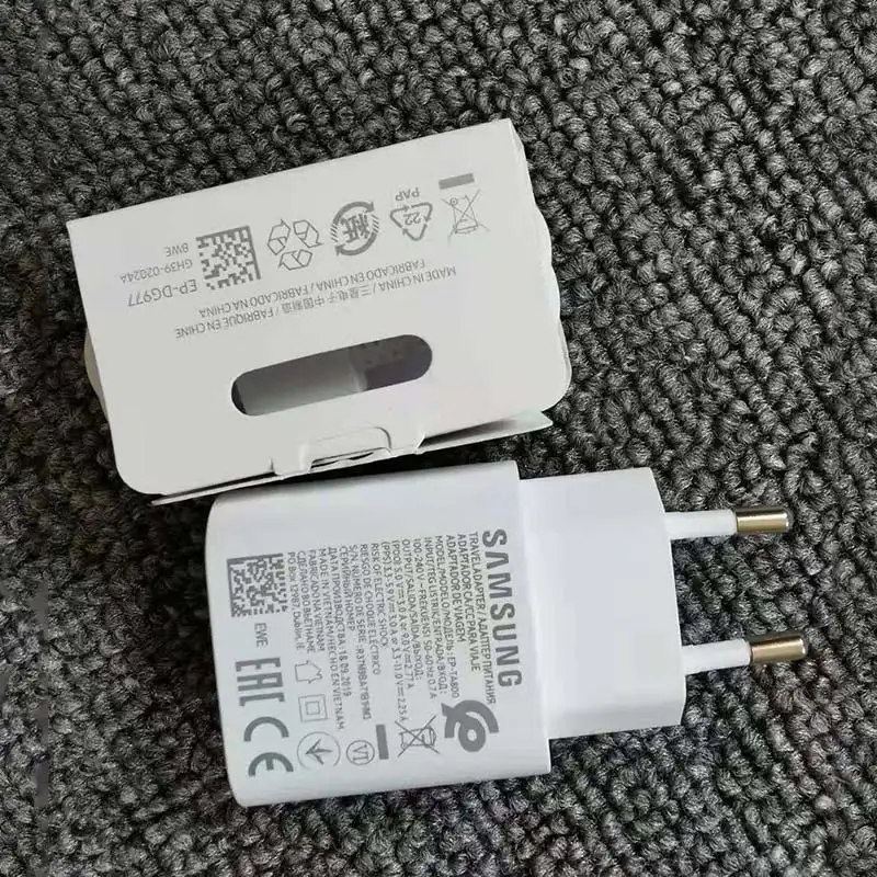 Samsung Note 10 супер быстрое зарядное устройство 25 Вт ЕС Путешествия Usb PD Быстрый ЕС дорожный адаптер для зарядного устройства type C кабель для Galaxy Note 10+ a90 - Тип штекера: EU Charger and Cable