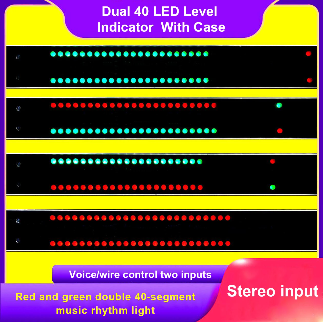 Ghxamp-indicador de Nível Led Duplo Stereo Audio Music Spectrum Verde e Vermelho Led Vu-meter com Controle de Voz Dc5v com Case 40