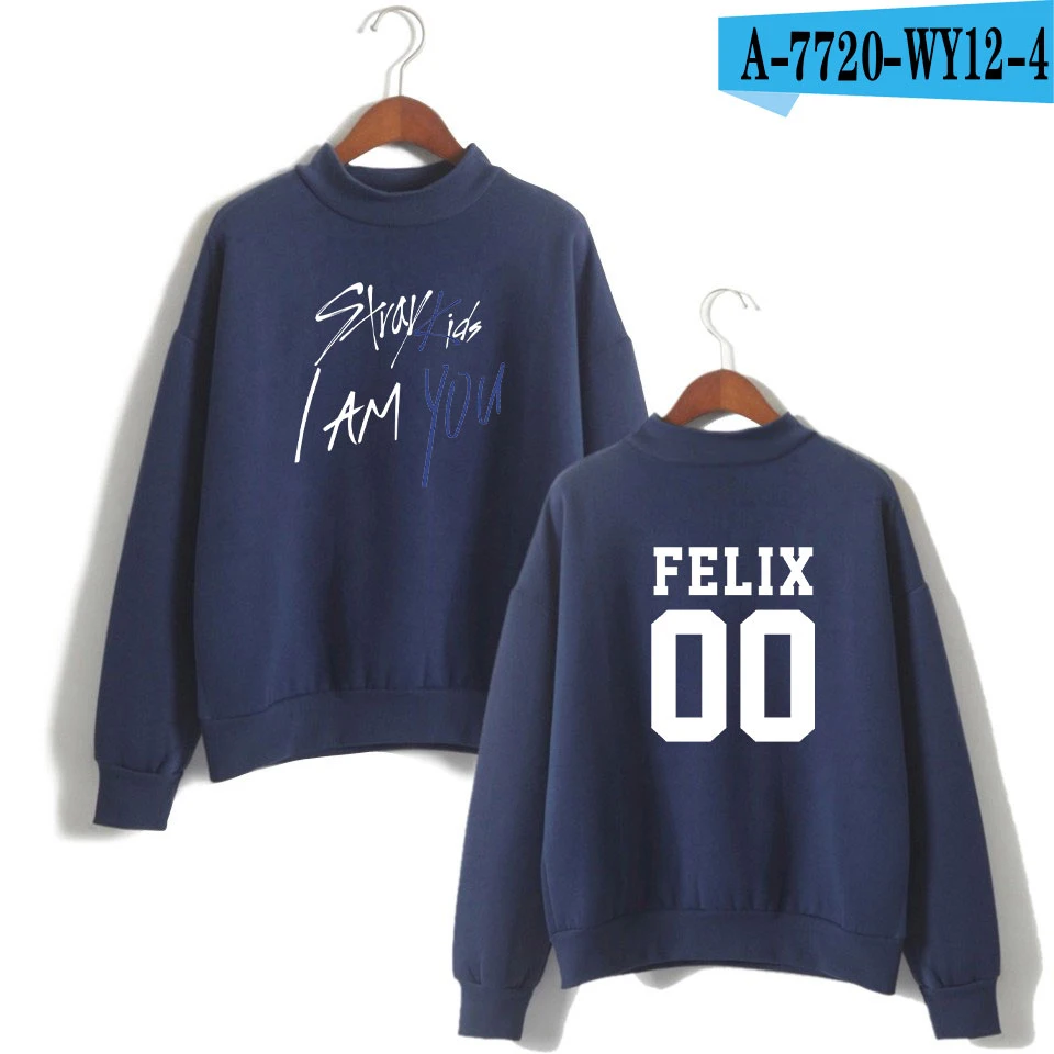 Детский пуловер, одежда Kpop I Am You FELIX 00, толстовки больших размеров, уличная одежда, свитшоты, женские водолазки, Корейская одежда - Цвет: navy blue