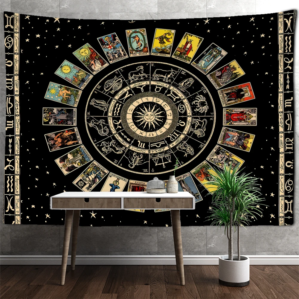 Mandala Tarot Tapestry Zodiac Star Plate Sun and Moon Wall Hanging Hippie Tapiz Aesthetics Artist Home Decor
