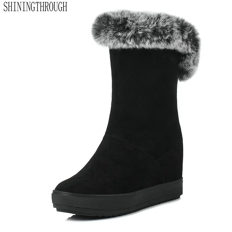 

2020 New Mid Calf Not Lace-up Snow Boots Fashion and Contracted Wedges High Heel Women Shoes Winter To Keep Warm Party Shoes
