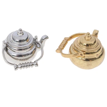 

Mini Metal Tea Pot Kettle Simulation Furniture Tea Pot Kitchen Model Toys for Doll House 1/12 Dollhouse Miniature Accessories