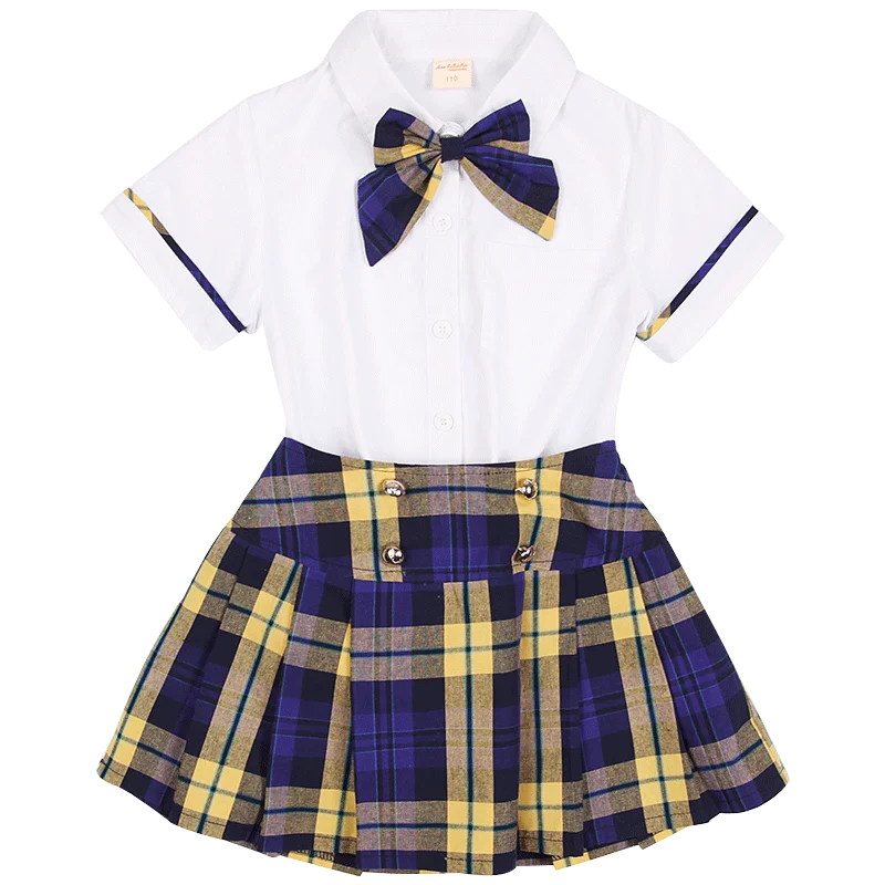 Girl Set White Белый топ Синие Клетчатые снимки одежда для детского сада летняя школьная форма для начальной школы мини Япония корейский стиль школьная форма - Цвет: Girl Set White