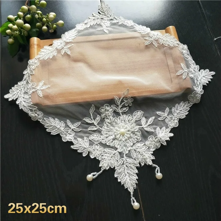 

European Mesh Embroidered Striped Beaded Pendant Placemat Coaster Furniture Jewelry Box Cloth Coffee Set De Table Mat Posavasos