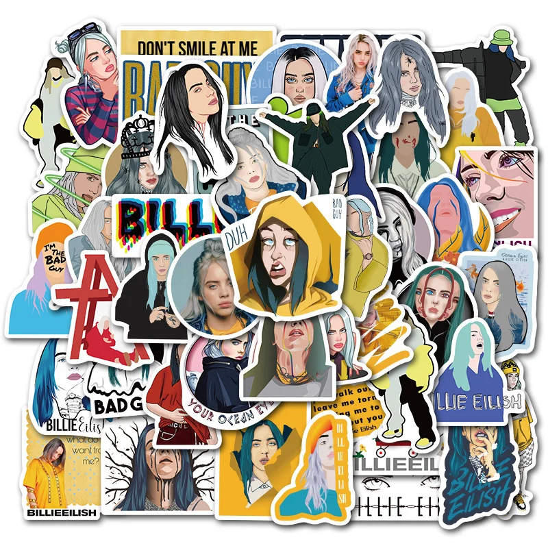 50 шт. Billie Eilish мультфильм стикеры водонепроницаемый чемодан DIY ноутбук гитара наклейки игрушка для скейтборда прекрасный наклейка