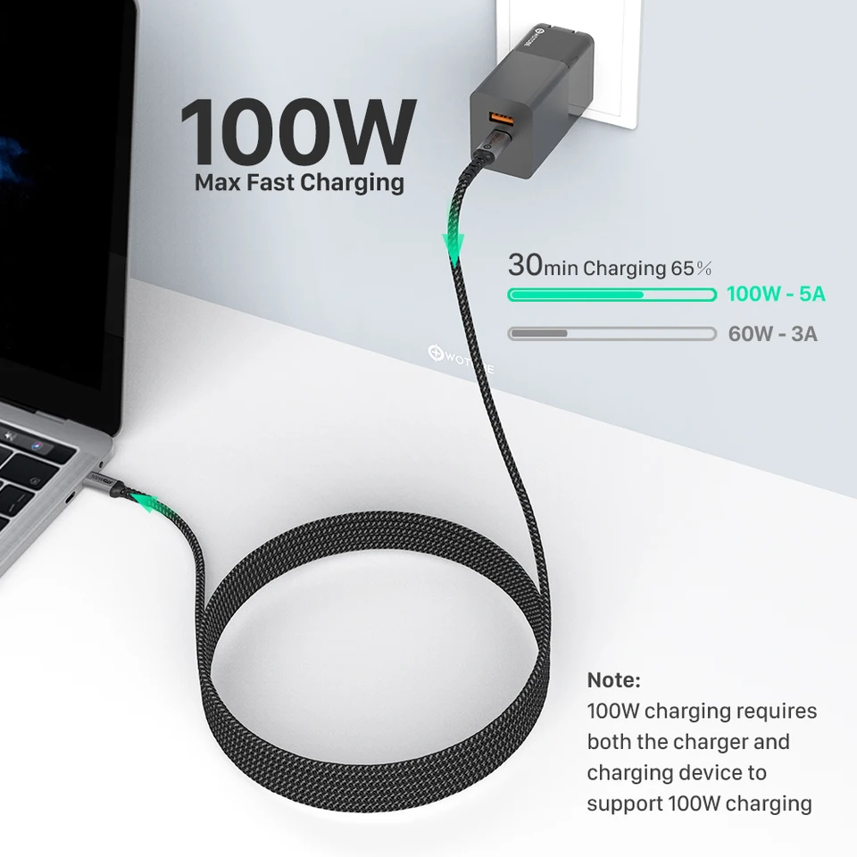 2 Cavi USB Type-C 5A 2m Ricarica Super Veloce E Trasferimento Dati - Compatibili Con Samsung Galaxy S20/S10/Note 10, Huawei, P30/P20 E Altri - Colore Bianco - 2