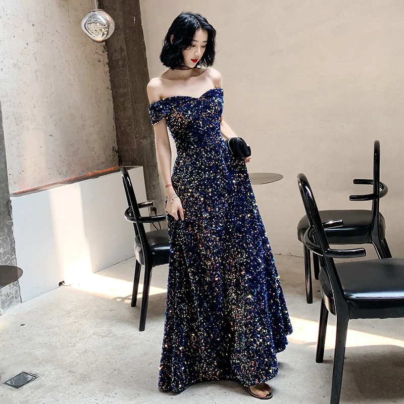 2021 New Listing Off the Shoulder Sequin Evening Gown Long Paragraph ...