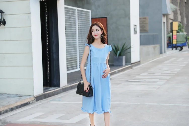 Летнее Новое Стильное корейское свободное и большого размера хлопчатобумажное белье без рукавов длинное платье для беременная женщина платье
