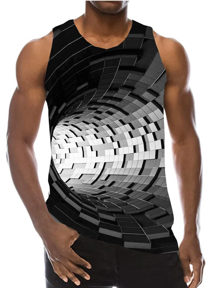 

UNEY Psychedelic Graphics Sleeveless Men 3D Shirts Swirl Tops Geometric Tee Square Vest Beach Tank tops