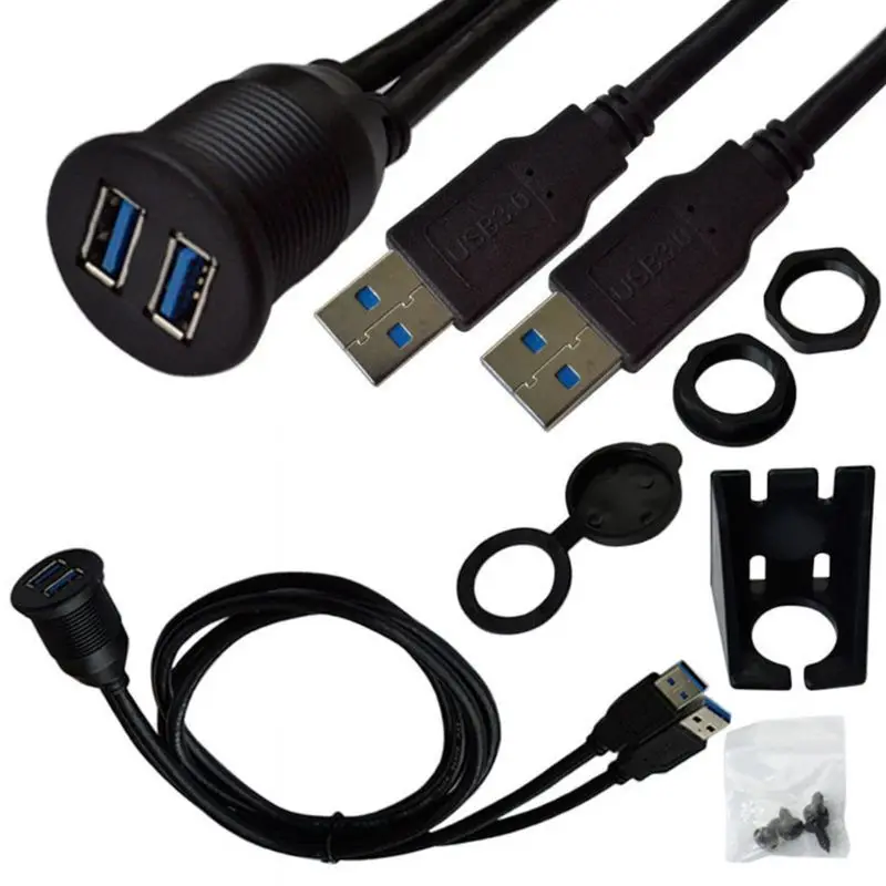 Удлинительный кабель с двойным USB 3,0 «папа» на USB 3,0 «мама» для крепления на приборной панели автомобиля