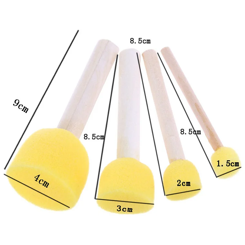 4Pcs/Set Sponge Paint Brushes Toys Wooden Handle Seal Sponge Brushes Kids Children Drawing Painting Graffiti Brush School Supply - Цвет: 4Pcs