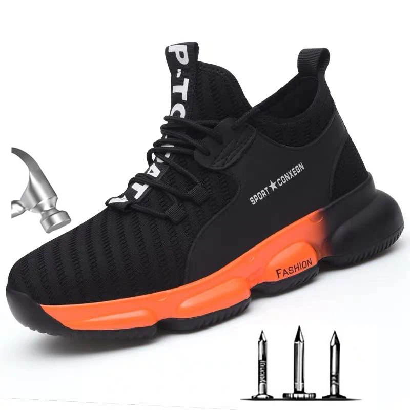 Zapatos de trabajo con punta de acero para hombre, zapatillas de seguridad a prueba de perforaciones, antigolpes, a la moda, envío directo