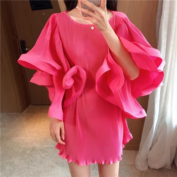 

HIGH QUALITY New Fashion 2020 Designer Runway Dress Women's Big Ruffle Sleeve Pleated Dress