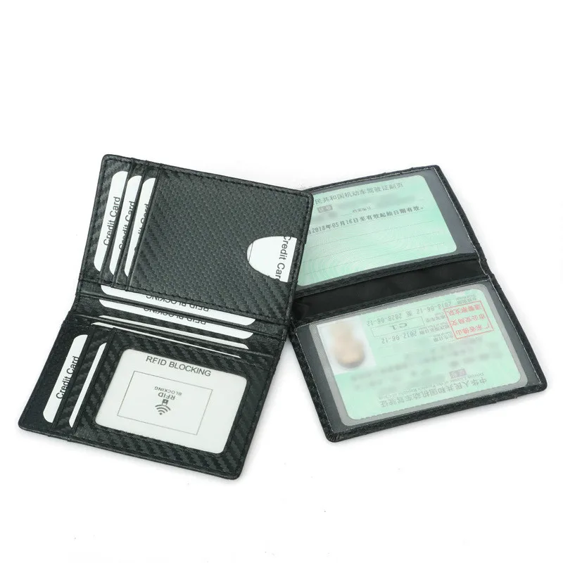 Тонкие кошельки из искусственной кожи, RFID, черный карбоновый тонкий держатель для карт, водительские права, Обложка, держатель для мужской карт-Холдер, кошелек