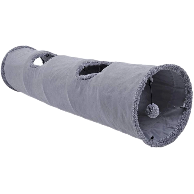 gutongyuan Collapsible Cat Tunnel Pet Play Tube Durable Suede Crinkle Tunnel with Cat Toys Ball，Length 51 for Hiding
