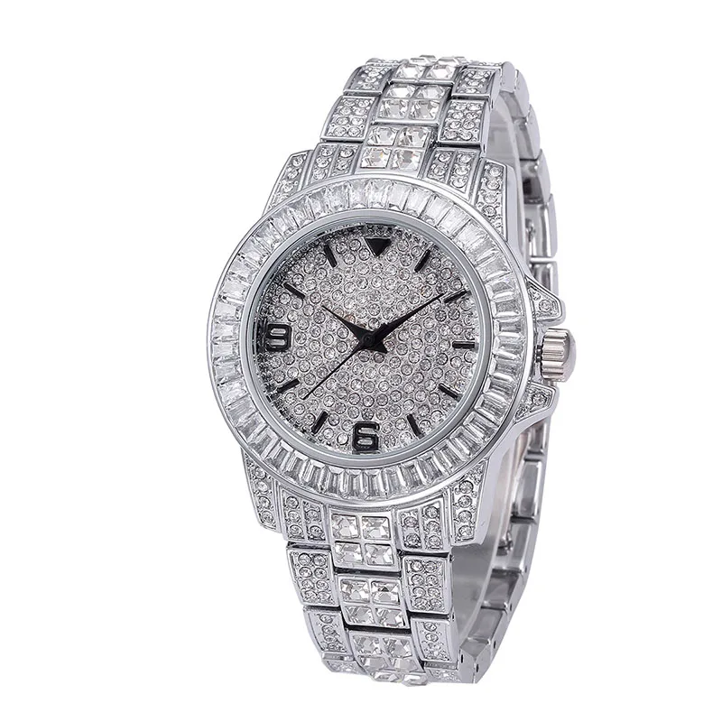 silver Для мужчин's Часы Для мужчин Bling CZ блестящие часы в стиле «хип-хоп» Элитный бренд мужские часы из золота 18 карат Водонепроницаемый часы кварцевые наручные часы - Цвет: silver