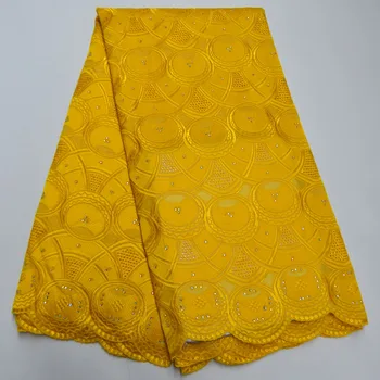 

Yellow African 100% Cotton Lace Fabric 2020 Latest Swiss Voile Lace In Switzerland With Stones For Men and Women clothes GH5-55
