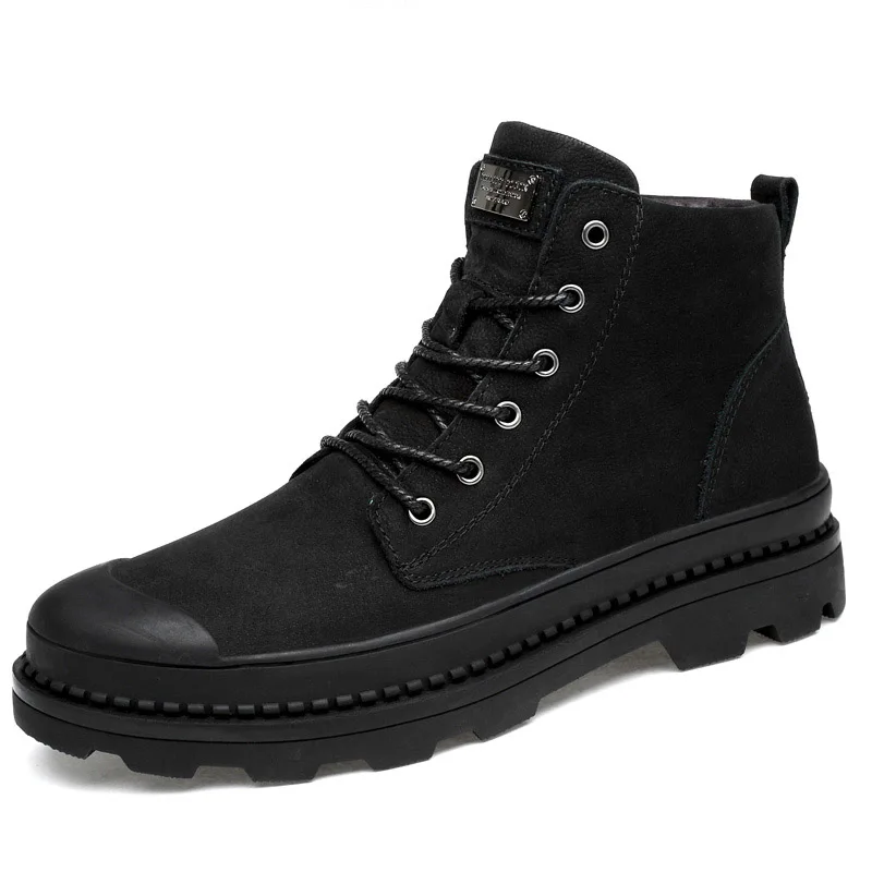 

Youki Men High Boots Autumn Casual Leather Shoe Male Genuine Leather Winter Boot Fur Snow Shoe Warm