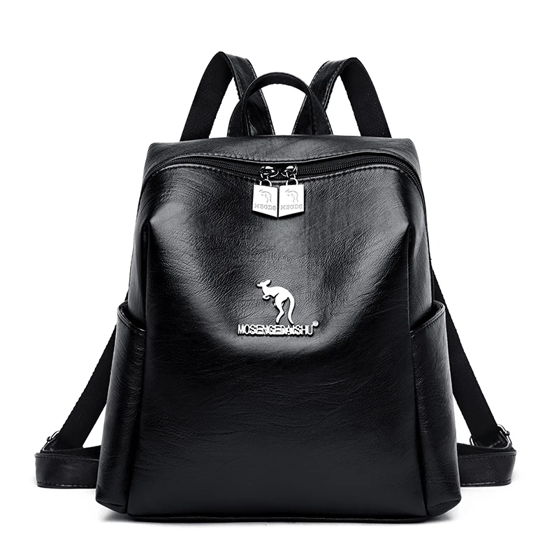 Женские рюкзаки, высокое качество, кожа, рюкзак для девушек, Mochilas, женский рюкзак для девочек, школьные сумки на молнии, рюкзак для путешествий - Цвет: Black